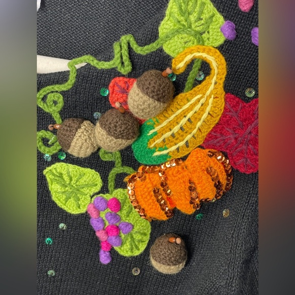 Belle Pointe Vintage Cardigan Sweater Fall Embellishments Black Thanksgiving - Picture 3 of 10